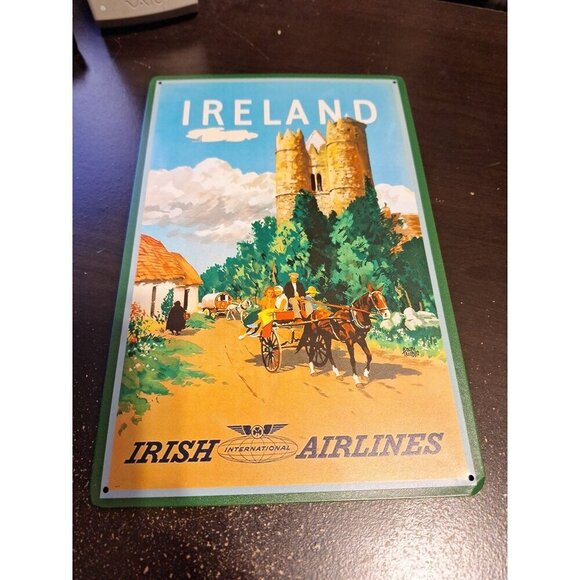 Other - Ireland Irish International Airlines Metal Tin Sign 8" x 12" Vintage Aviation De